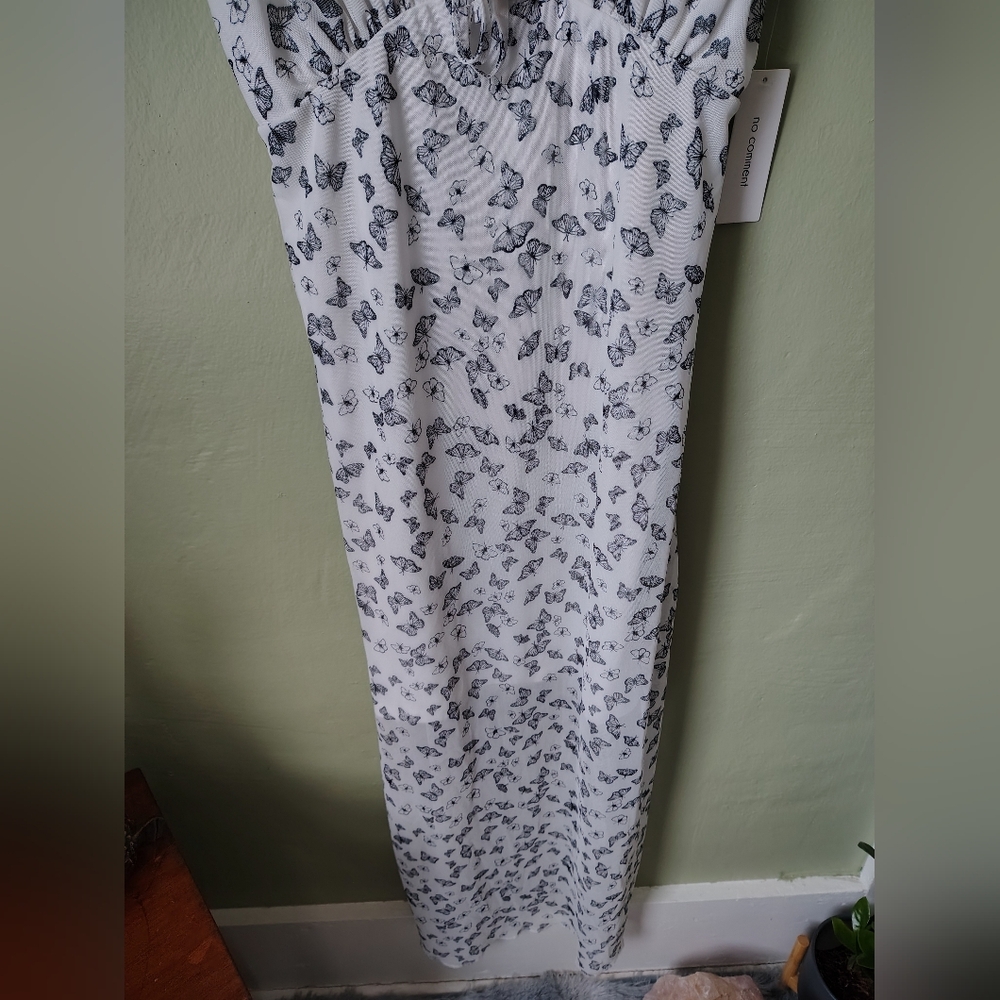 *NWT* No Comment Women's XL White Spaghetti Strap Butterfly Print Lined Dress - Picture 6 of 15